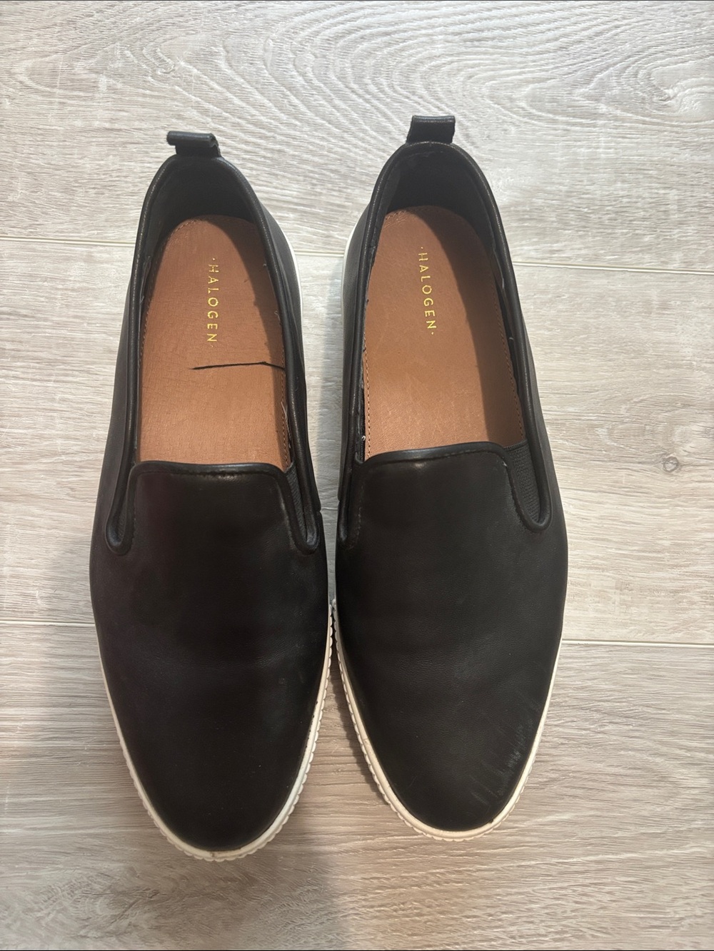 Halogen Black Leather Slip-On Platform Sneakers size 9